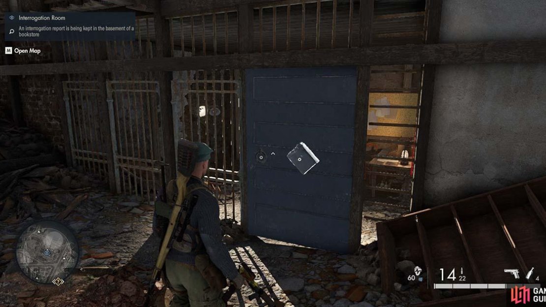 You’ll find the document within the interrogation room behind this door.