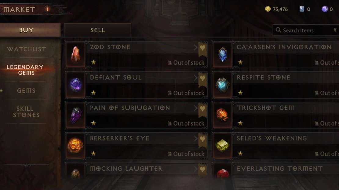You can purchase Legendary Gems directly from the Market.