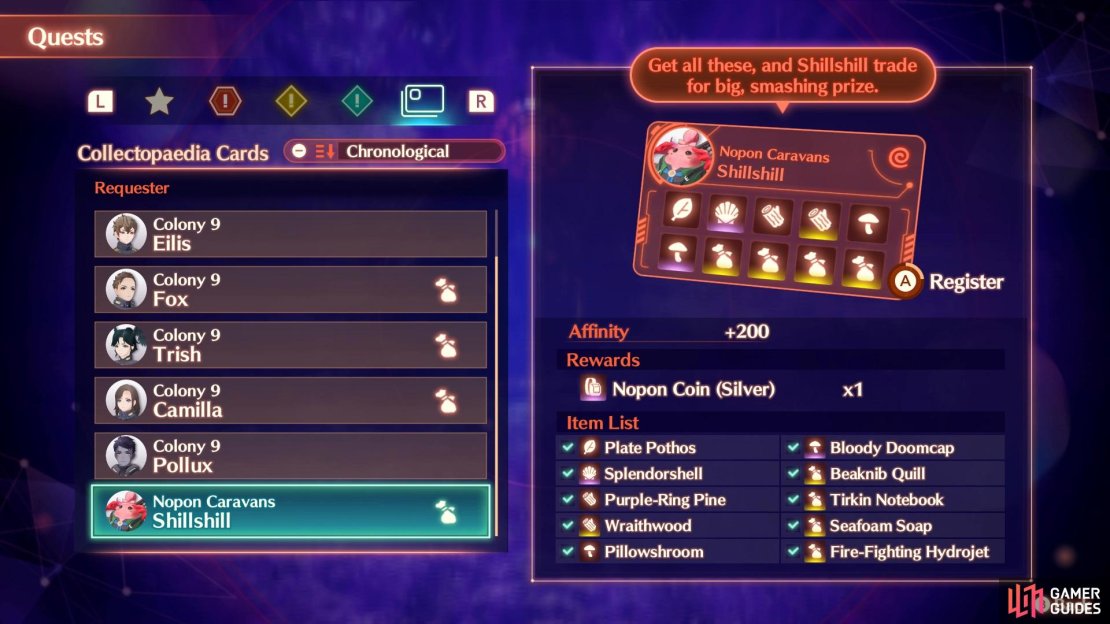 The Collectopaedia Card for Shillshill will require a lot of items
