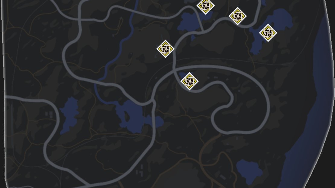 The location of the five Lost Wheels which will yield components of the Frying Dutchman when searched.