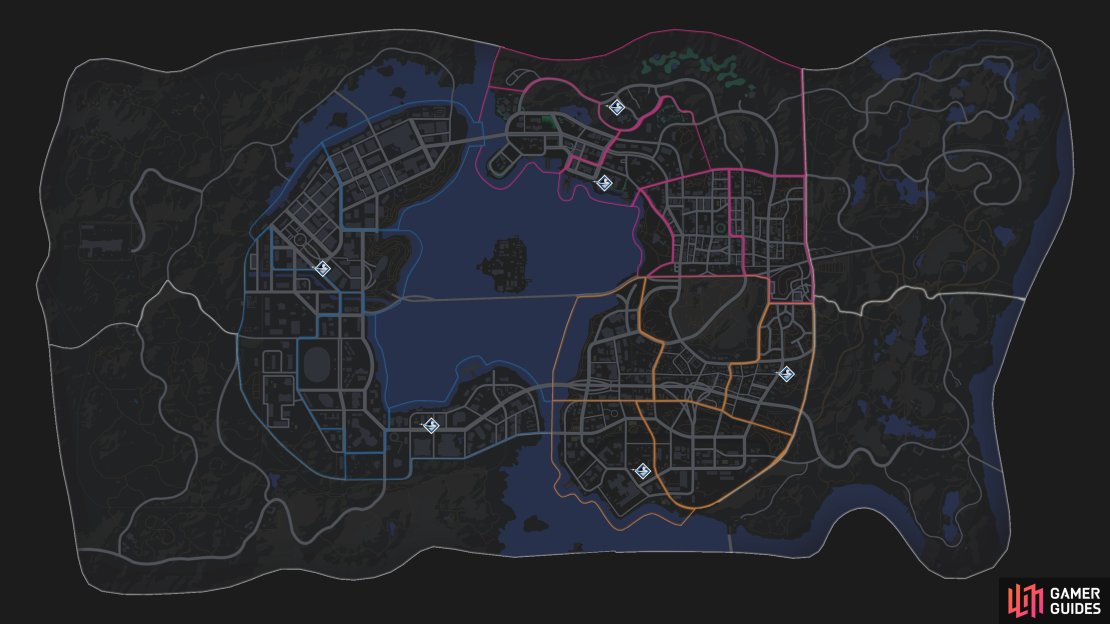 The location of all the Riding Shotgun Side Hustles on the map.