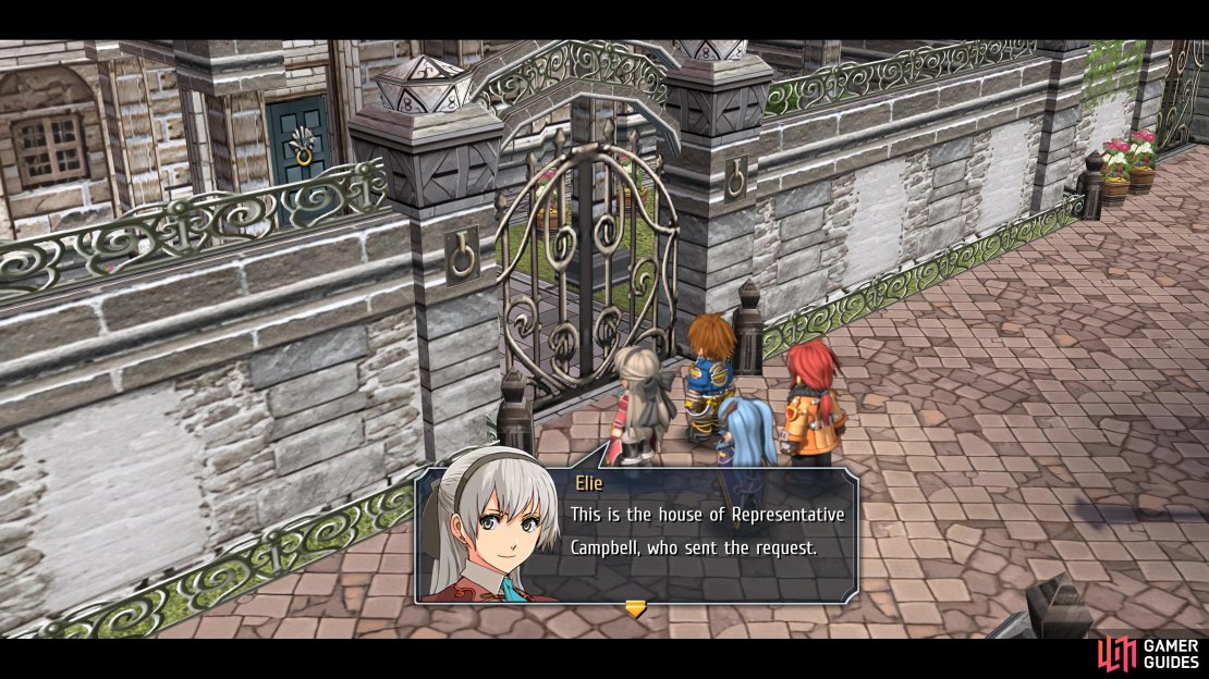 Go to the Residential District and examine this gate to enter Representative Campbell’s house.