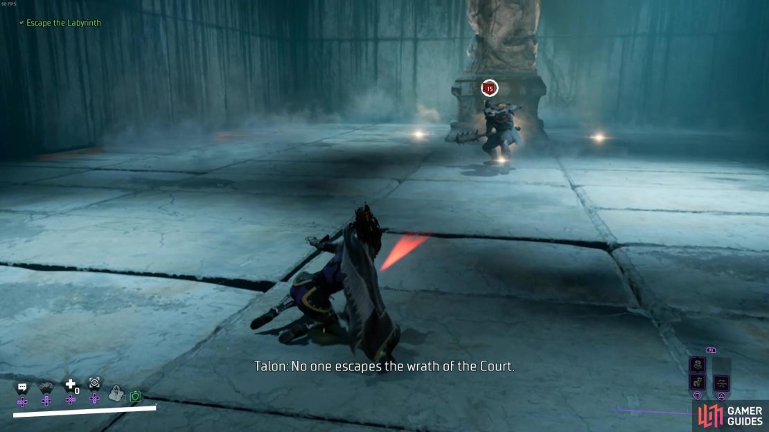 Dodge his ranged shield shooter attacks!