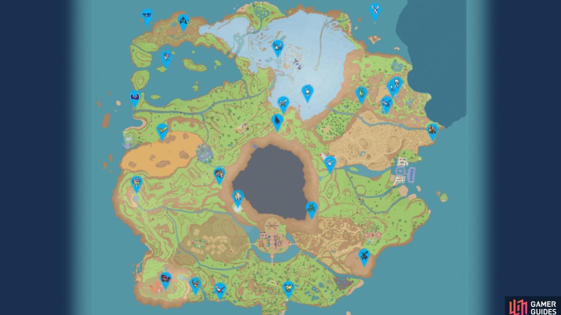 Map with locations of all the Legendary Pokémon.