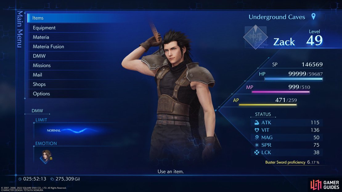 You can see your Buster Sword Proficiency in the bottom right corner of the main menu.
