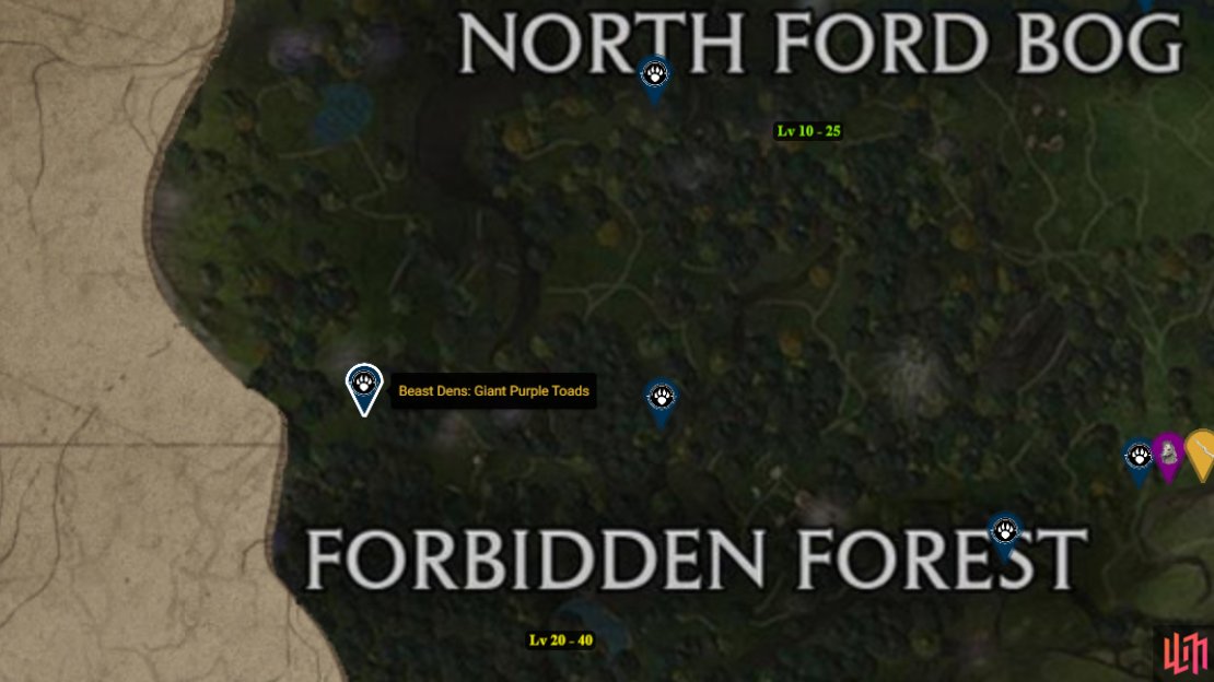 Forbidden Forest Giant Purple Toad den from our Hogwarts Legacy Map.