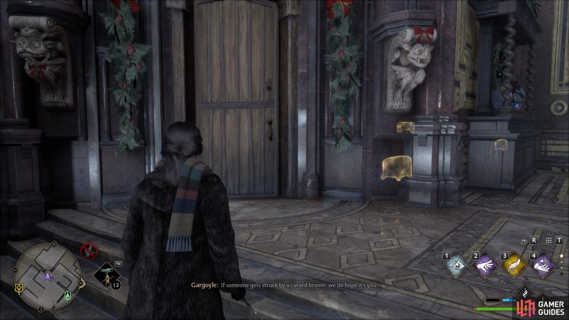 Bottom floor of the Dark Arts Tower contains a locked Gargoyle Room.