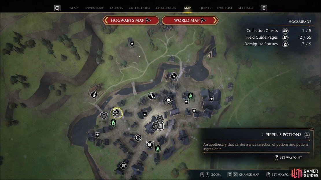 Here is the J Pippins Potions Location in Hogsmeade.