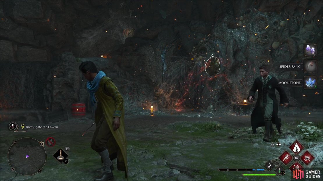 Burn away the webs to the right of the door for the first rune