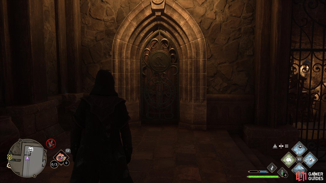Locked unicorn door in the Clock Tower Courtyard