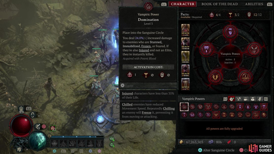 There are 22 vampiric powers in the game, 5 of which can be equipped at any time.