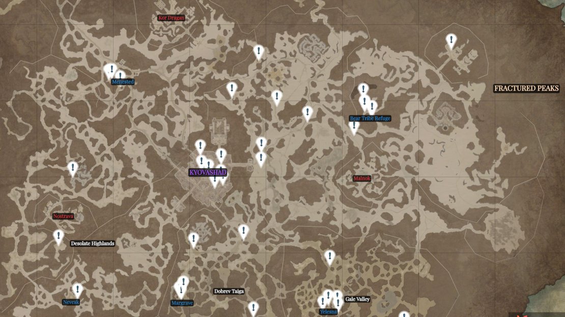 This page will show the locations of every side quest in the Fractured Peaks region of Diablo 4.