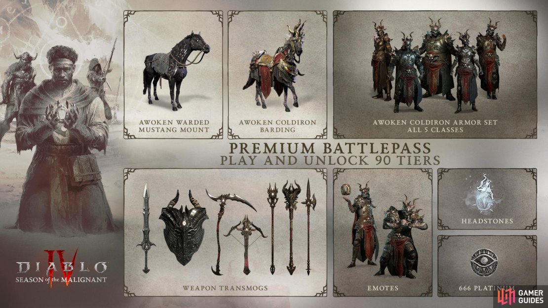 Here are the rewards you can expect from the Diablo 4 Season 1 Battle Pass and the Items you can unlock. Image via Blizzard Entertainment.