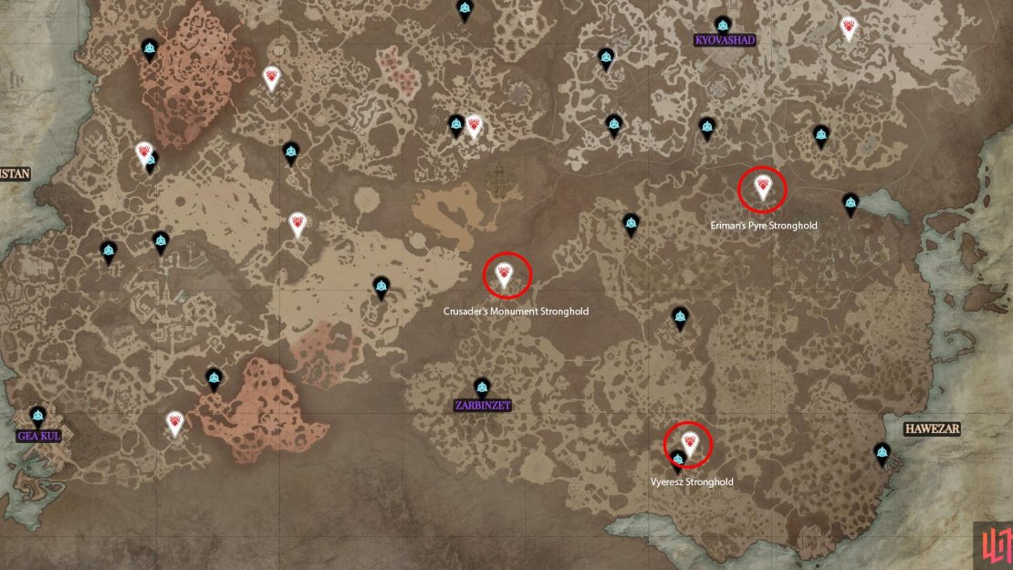 You can find the strongholds in these three locations.