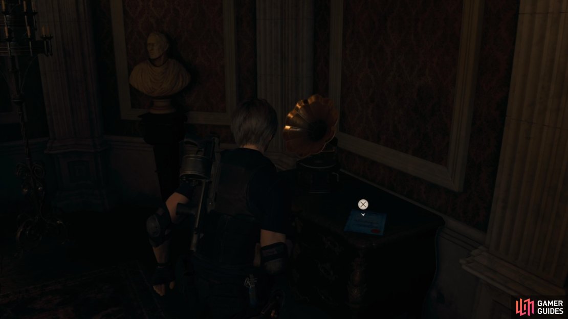 You will find the note in the room to the right of the three-headed statue.