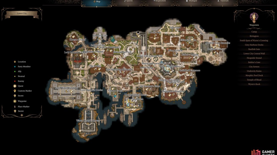 A Map of the Lower City in Baldur’s Gate 3