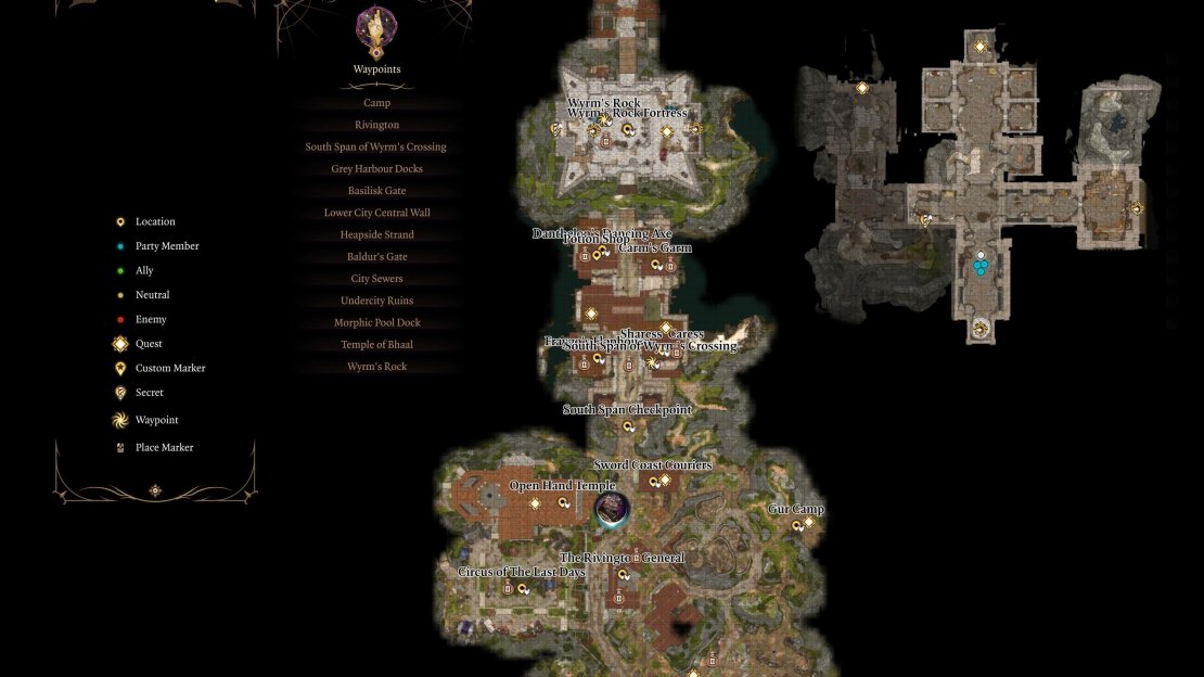 A Map of the Wyrm Gate and Rivington in Baldur’s Gate 3