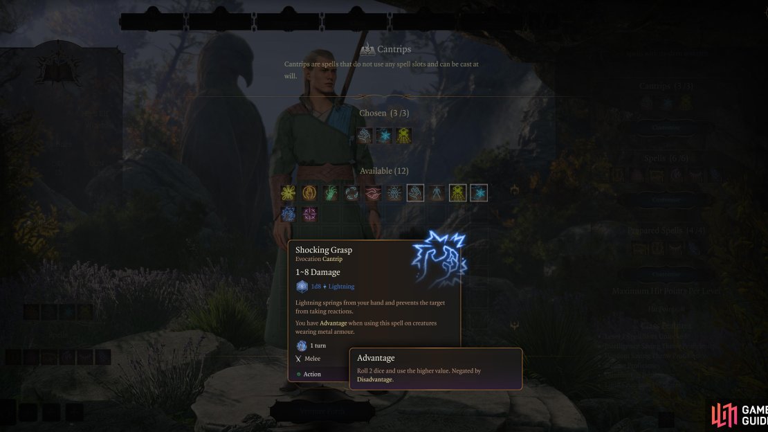 You can gain Advantage or suffer Disadvantage from various sources - Attack Rolls made while casting Shocking Grasp, for example, have Advantage.