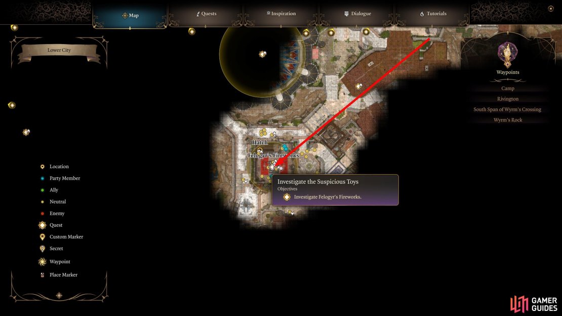 Felogyr&rsquo;s Fireworks can be found in the southwest of the Lower City entrance.
