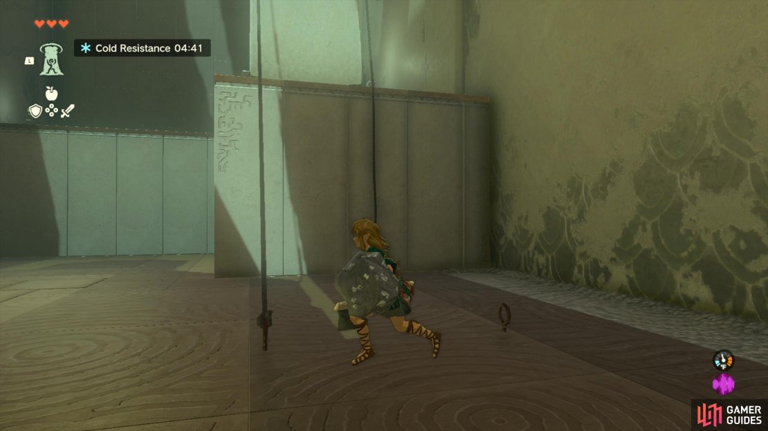 Cut the ropes to drop the bridge so you can ascend onto it.