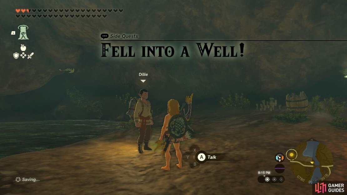 Dillie has fallen into a well and needs Link’s help to get out of it.