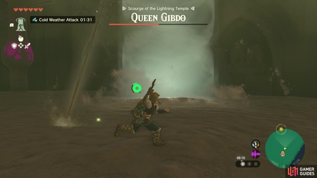 Don’t get hit by the Queen’s laser sand attack.