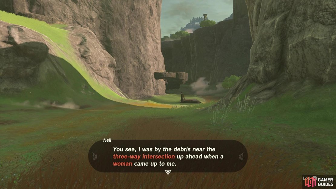 Head over to the intersection to speak to the woman who needs help!