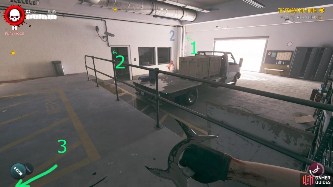 Here are the locations of the mag locks you need to break in the garage.