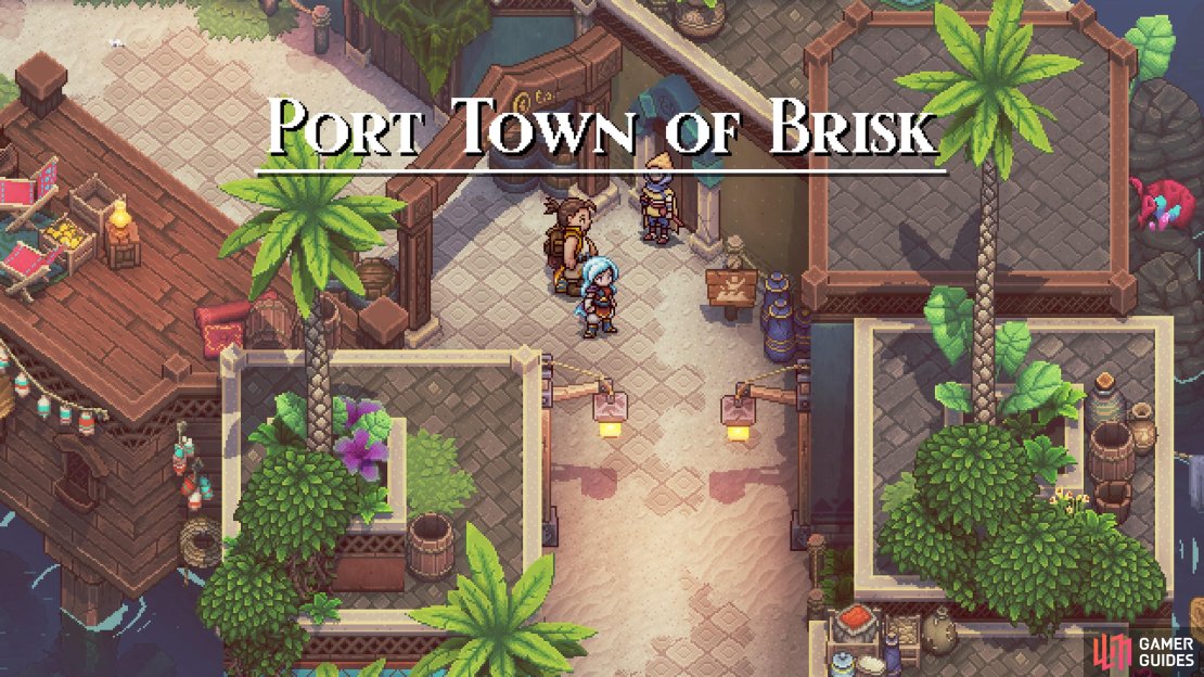 Brisk is the town where you are trying to get your boat to Wraith Island.