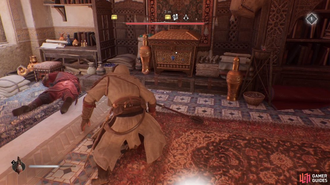 The chest at the Scriptorium is found inside a building and is quite easy to get.