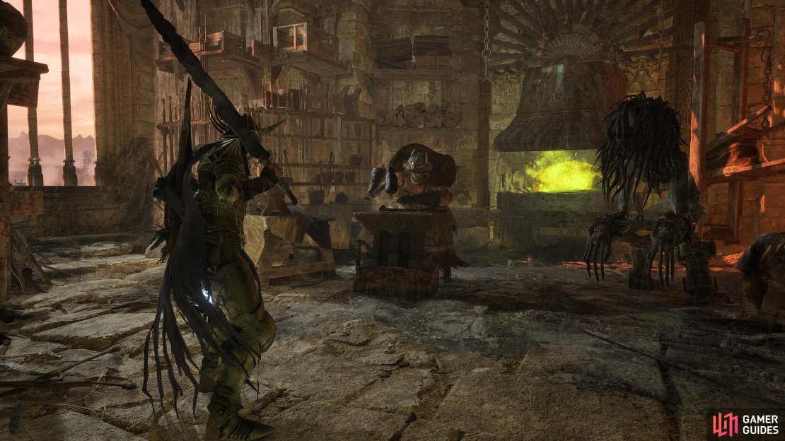 You’ll need to unlock the Blacksmith Gerlinde before you can upgrade your weapons.