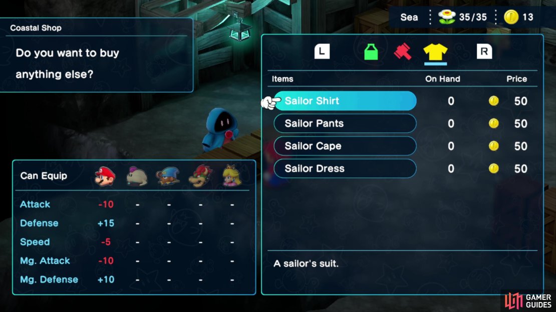 In the Sea area you’ll find a merchant who will sell new wares.