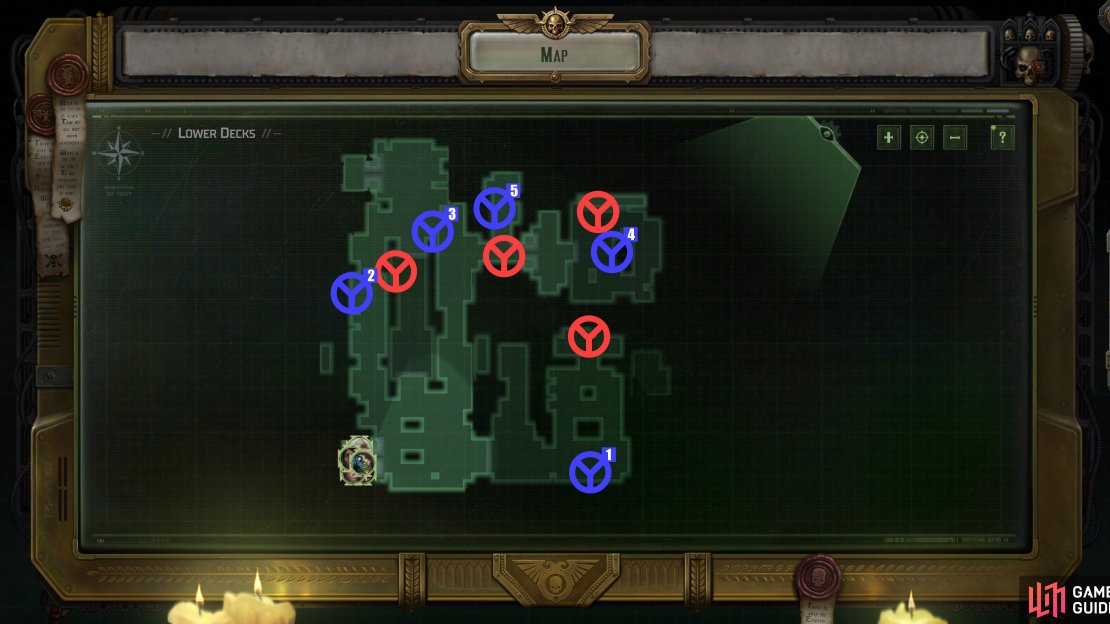 There are numerous valves scattered throughout the Lower Deck - hit the marked (blue) valves in the order they are numbered to uncover some loot.