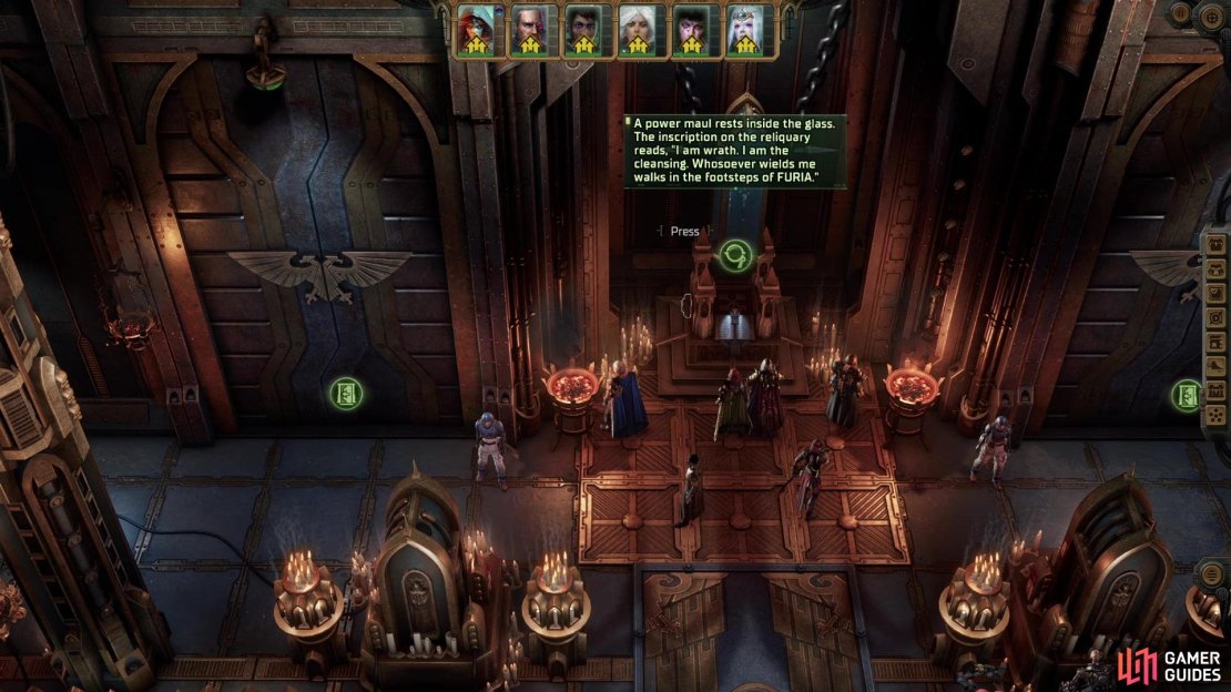 Examine a reliquary along the northern edge of the Voidship Shrine to spot a button - pressing it will make this puzzle actionable.