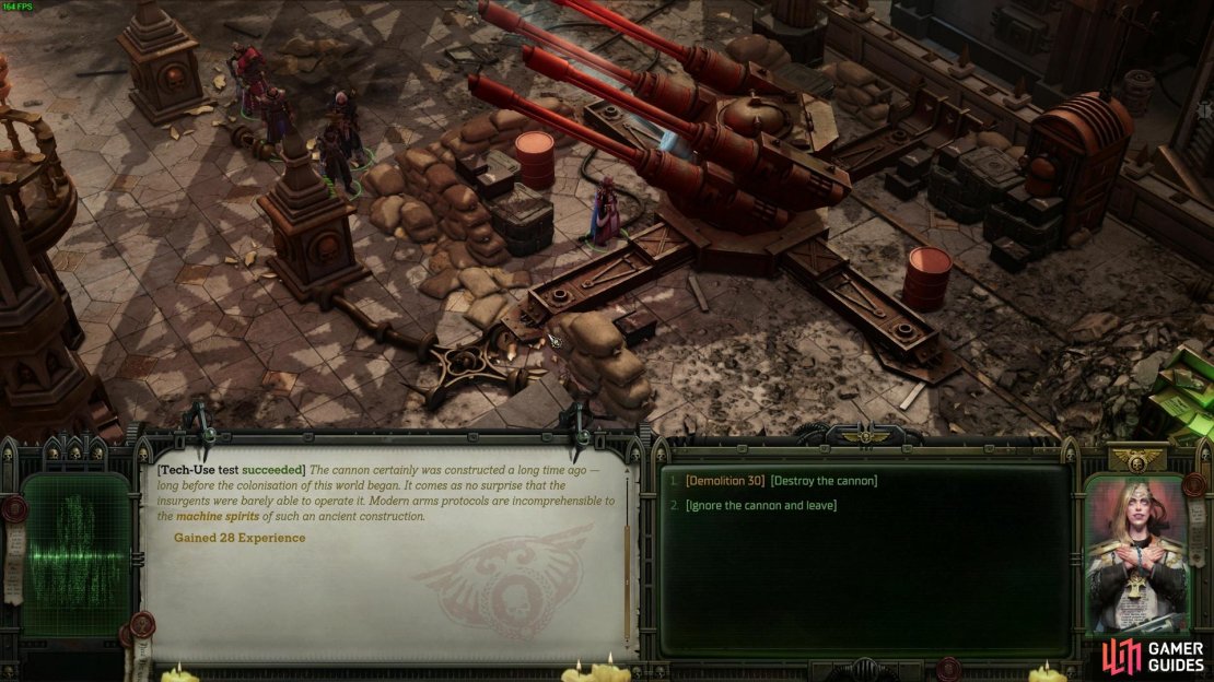 You must destroy the Ancient Cannon for the Governor, alongside your sanity, so you can return to your ship and rest your wounded soldiers.