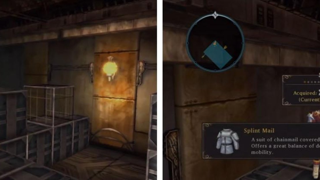 Push off the one crate to allow you to move the other and reach the Splint Mail.