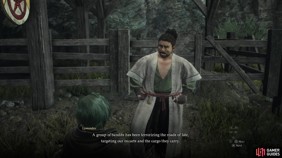 Talk to some guards, then Lyssandro on the Battahl side of the Checkpoint Border Town to start &ldquo;Mercy Among Thieves&rdquo;.