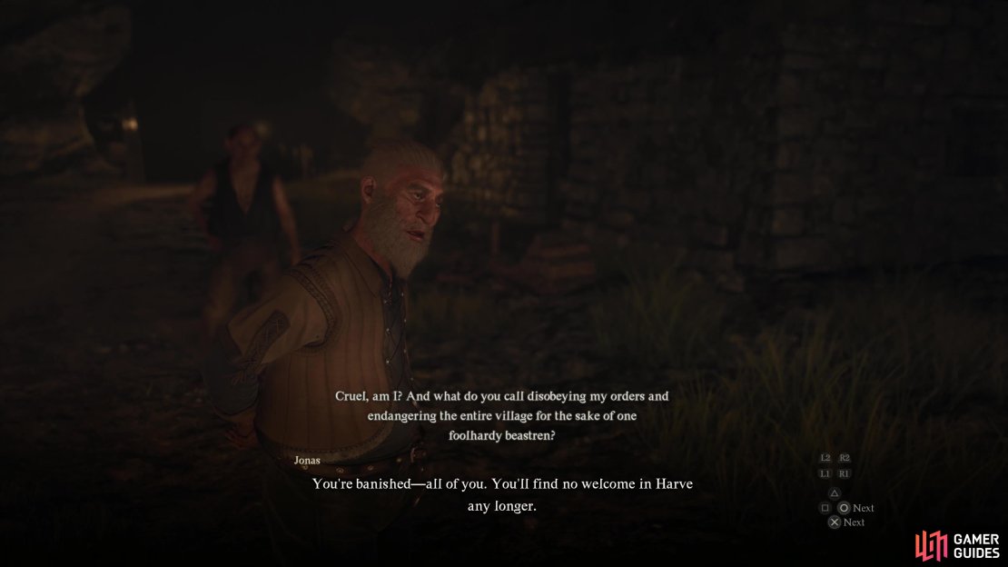 If you didn’t advance the quest “Readvent of Calamity”, Jonas will let his racism get the best of him and you’ll get a bad end… narratively, anyways. The reward is the same either way.