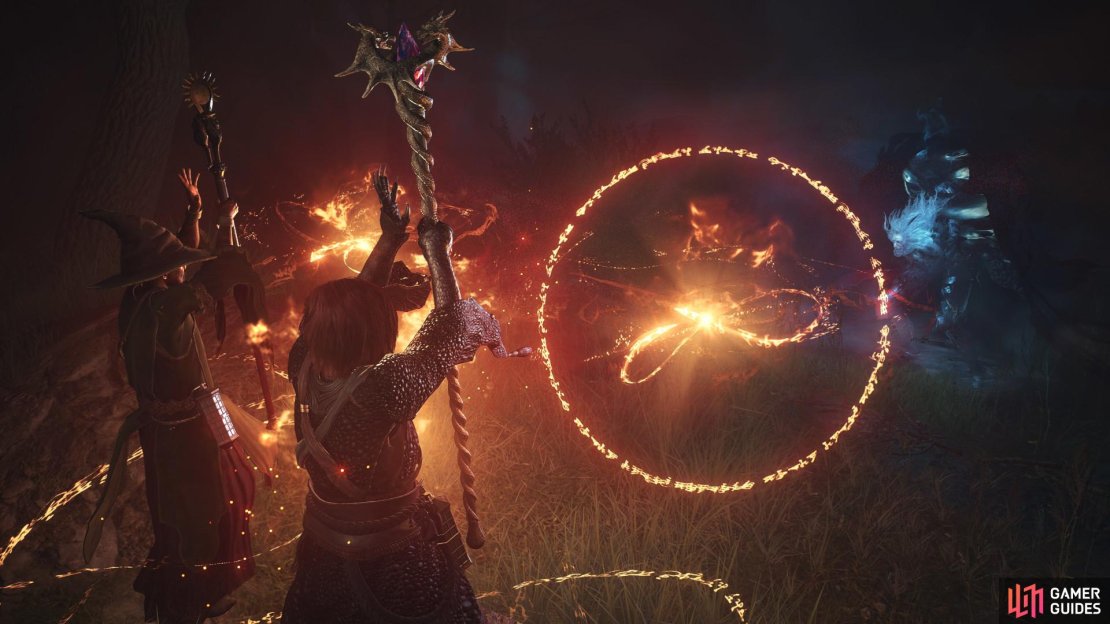 Having two Sorcerers together increases the speed at which you can cast your Incantations. It is always worth bringing a second Sorcerer to a party to benefit from the synergy. Image via Capcom.