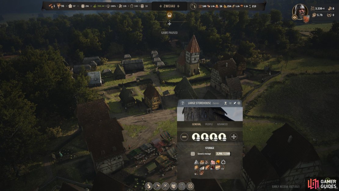 Assigning more people to work at Granaries and Large Storehouses is a great tip for Manor Lords. It should once again ease issues with supply and demand around town.
