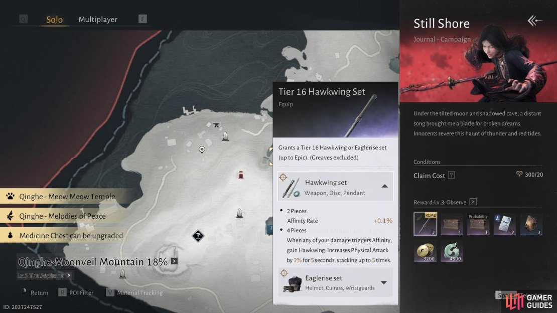 You can find the Hawking Set on Weapons in the Still Shore Campaign. Image via Gamer Guides / NetEase.