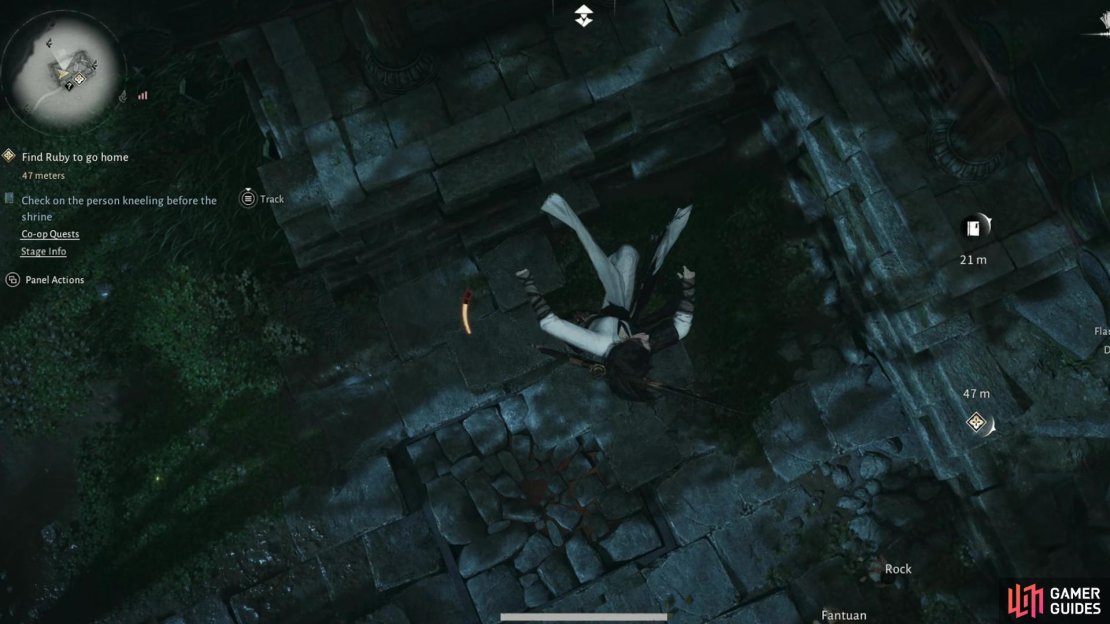 Perform a jumping crash down attack on these loose stones to start Volume II in Where Winds Meet. Image via Gamer Guides / NetEase.