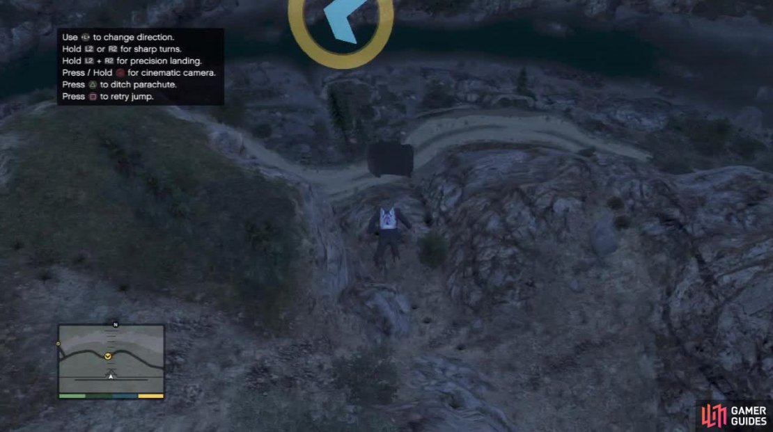 The hardest thing about this jump is getting the speed right to land. You really need to ease back the speed as soon as you open the chute. Precision mode helps a lot with this.