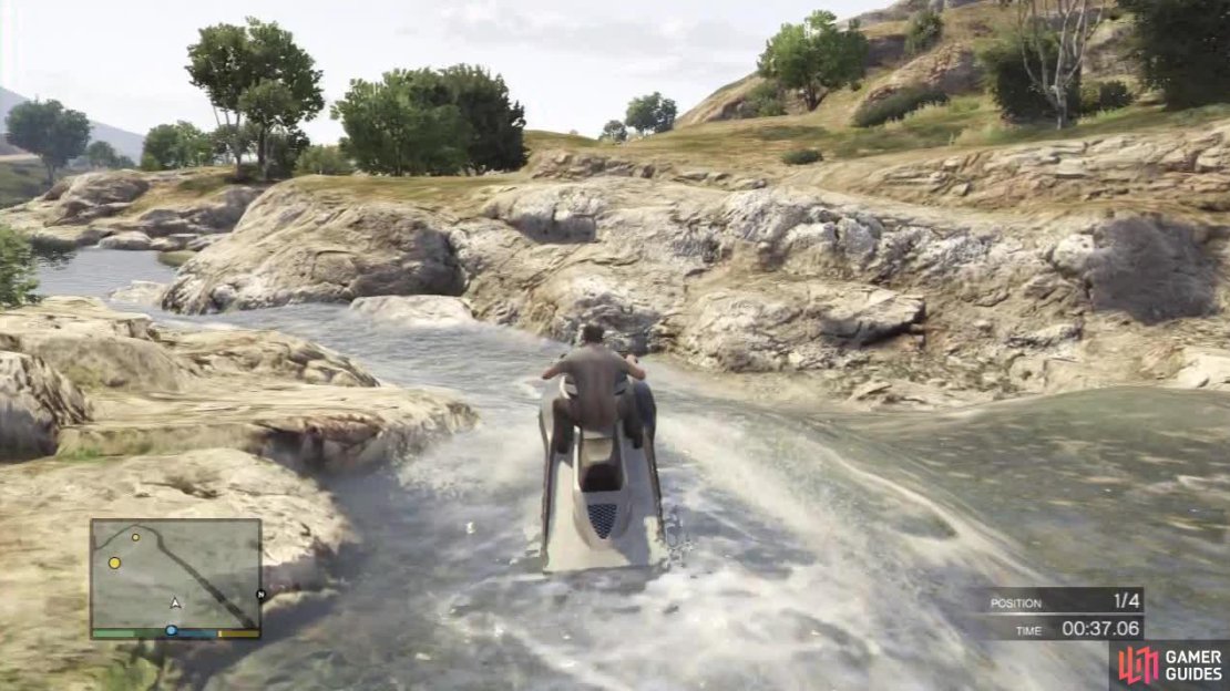 Keep accelerating as you fight the water so you don’t hit the sides. After you’re through a tough bit, just let the water do the rest of the work until you have some space to really gun it.