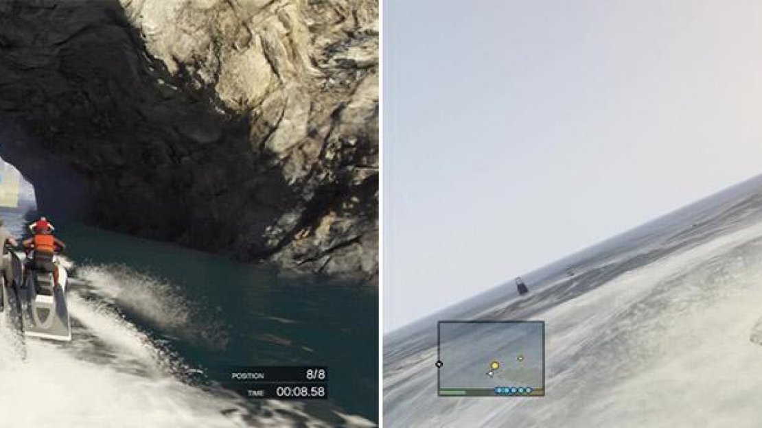 Try not to get bunched up with the others here. If you are behind them, wait until you’re through before you make your move or you could hit the rocks (left). Try not to turn too sharply unless you need to because it slows you down a lot (right).