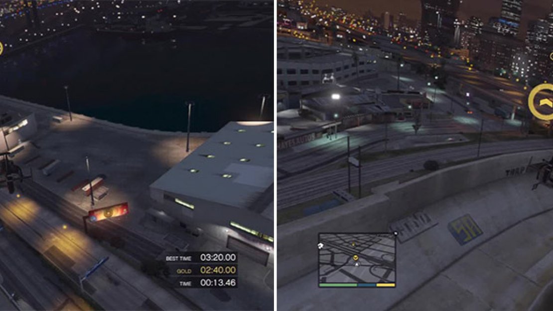 Full speed ahead! Tilting the nose as far as it can go and keeping the “accelerator” button held down allows you to sustain altitude while flying at speed (left). Do not risk flying under this bridge unless you are really comfortable with the controls (right).
