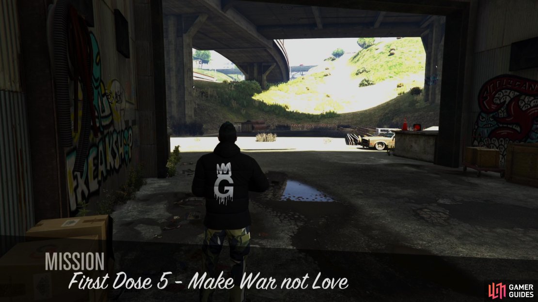 You can start the Make War Not Love Mission from the Abandoned Warehouse.