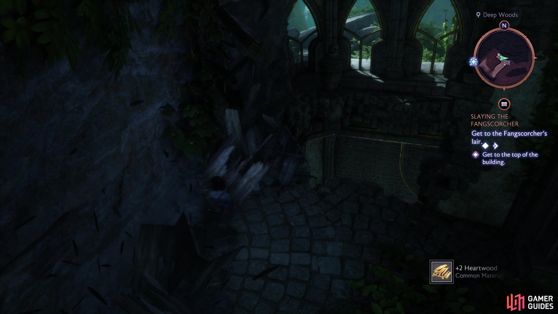 Look to the right of second set of stairs to find a hole that leads to the first chest.