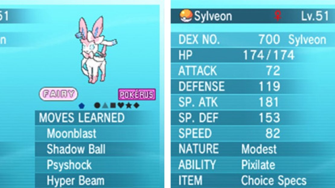 Sylveon with Pokerus: before (left) and after (right).