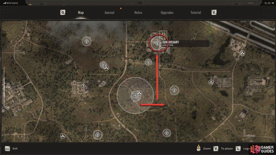 Take the road north of Slag Heap to find the Commissary.